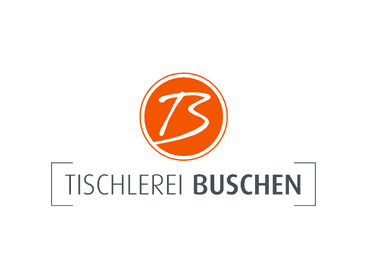 Logo der Tischlerei Buschen mit einem orangefarbenen Kreis und einem stilisierten „B“ in der Mitte, darunter der Schriftzug.