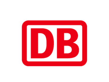 Logo der Deutschen Bahn in roter Schrift „DB“ auf weißem Hintergrund, umrandet von einem roten Rechteck.