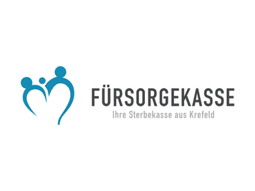 Logo der Fürsorgekasse mit stilisierten Personen und dem Schriftzug „Ihre Sterbekasse aus Krefeld“.