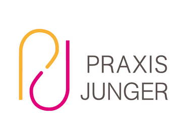 Logo der Praxis Junge, bestehend aus einem stilisierten Buchstaben „J“ in Gelb und Magenta neben dem Schriftzug „PRAXIS JUNGER“.
