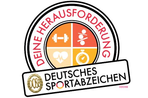 Logo des Deutschen Sportabzeichens mit vier Symbolen f&uuml;r Fitness, Gesundheit und Zeitmessung, umrahmt von einem Ring.