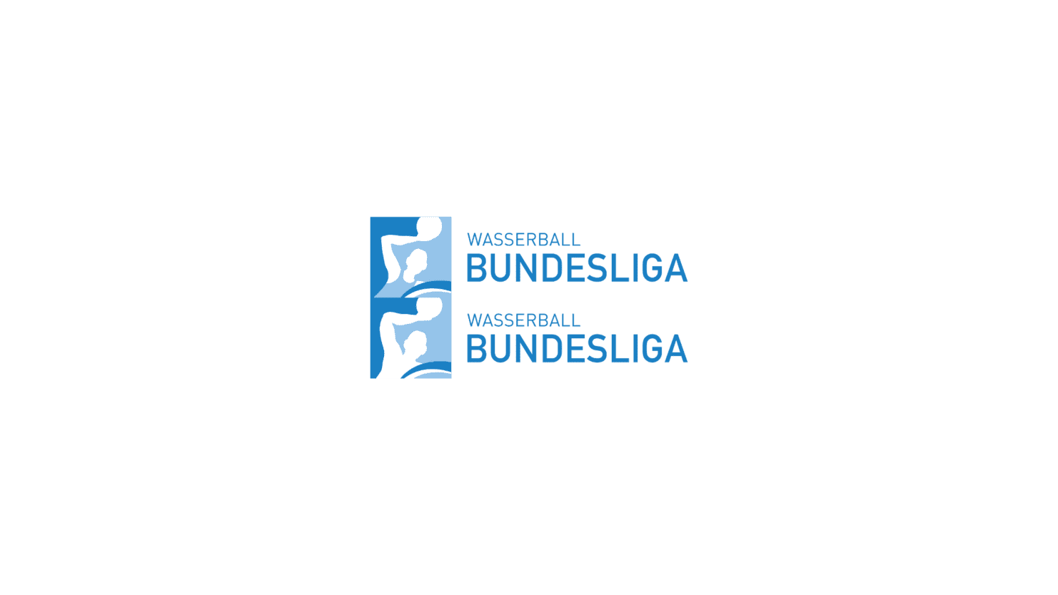 Logo der Wasserball-Bundesliga mit stilisierten Wasserballspielern in blau und weiß auf schwarzem Hintergrund.