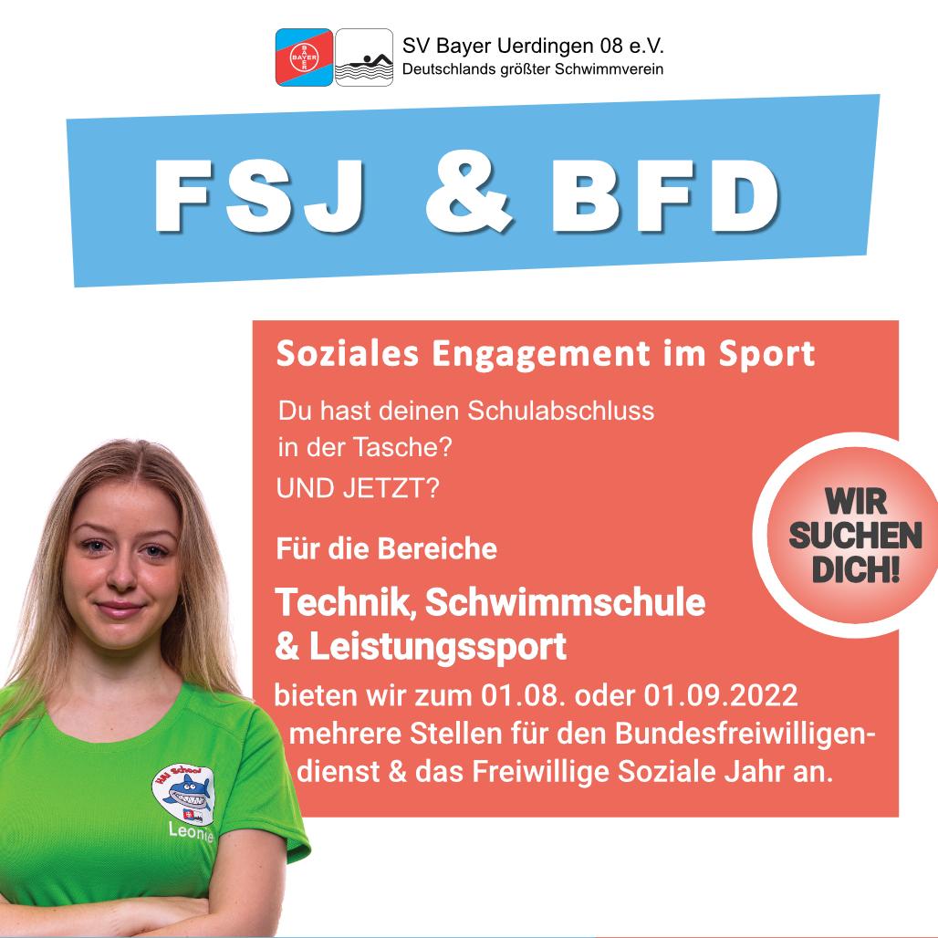 Anzeige f&uuml;r FSJ und BFD beim SV Bayer Uerdingen 08 e.V. mit Informationen zu sozialen Engagement im Sport.