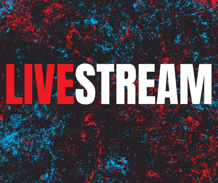 Text auf schwarz-blauem Hintergrund: "LIVESTREAM" in roter und weißer Schrift.