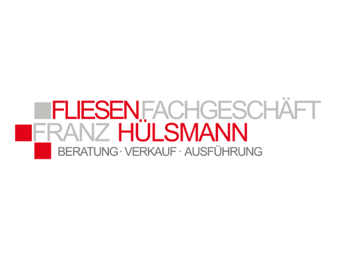 Logo des Fliesenfachgesch&auml;fts Franz H&uuml;lsmann mit den Worten: "Beratung &middot; Verkauf &middot; Ausf&uuml;hrung" in Grau und Rot.