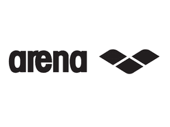 Logo der Marke arena mit stilisiertem Wassertropfen-Design daneben, in schwarzer Schrift auf hellem Hintergrund.