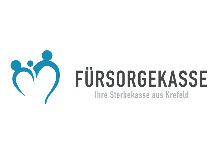 Logo der F&uuml;rsorgekasse, bestehend aus stilisierten Figuren und dem Text "Ihre Sterbekasse aus Krefeld".