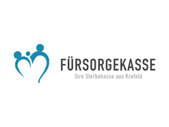 Logo der Fürsorgekasse, bestehend aus stilisierten Figuren und dem Text "Ihre Sterbekasse aus Krefeld".