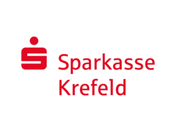Logo der Sparkasse Krefeld mit rotem Symbol und Schriftzug auf weißem Hintergrund.
